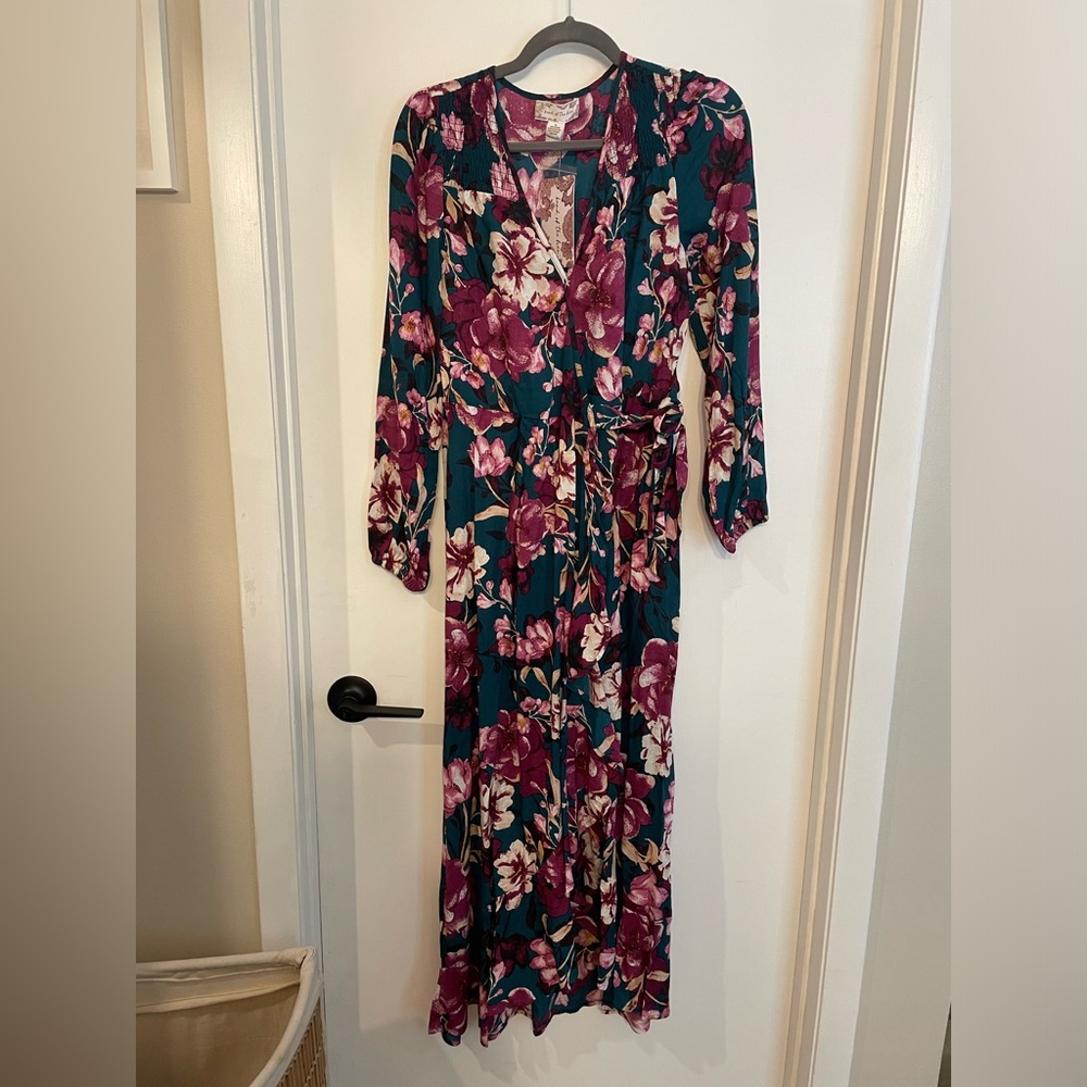NWT Band of the Free wrap dress in floral pine plum